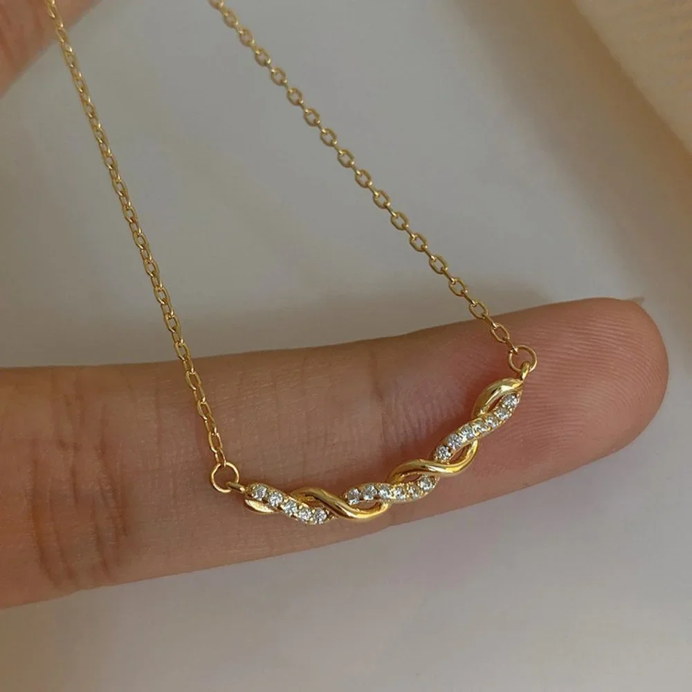 #NEW 925 Sterling Silver Diamond Braided Wave Necklace